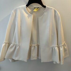 Topshop Ruffle Crop Jacket Blazer in Ivory